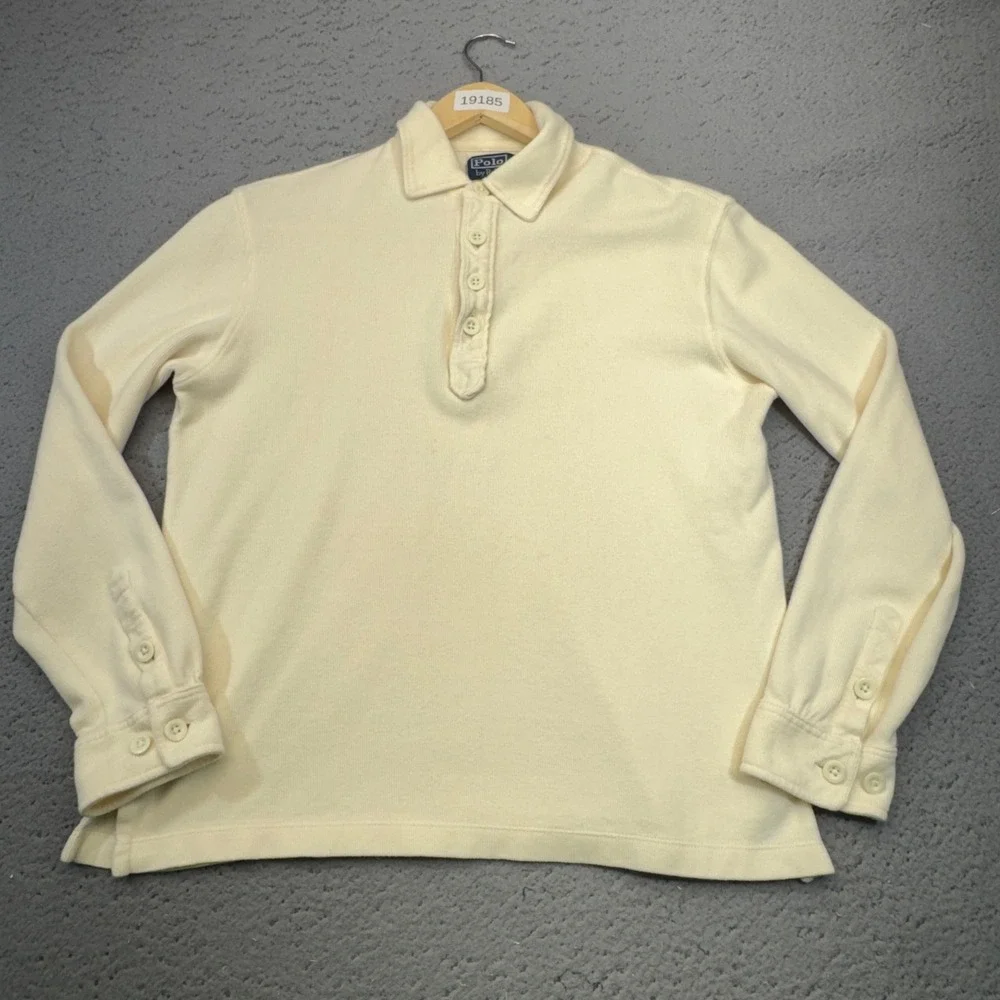Polo Ralph Lauren Henley Shirt Mens Medium White Ribbed Knit Casual